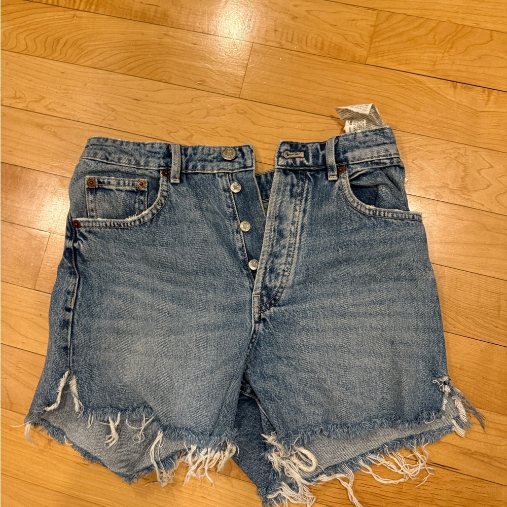 Zara Blue Frayed Jean Shorts